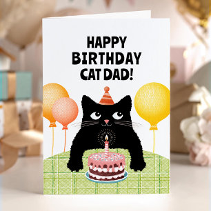 Happy Birthday cat dad with kitten and cake Card