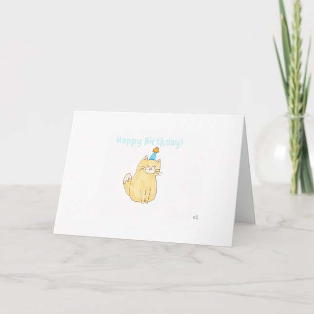 Happy Birthday Cat in Party Hat 2 Card (Front)