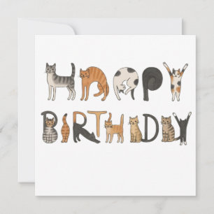 happy birthday cat lettering card-cute funny cats  holiday card