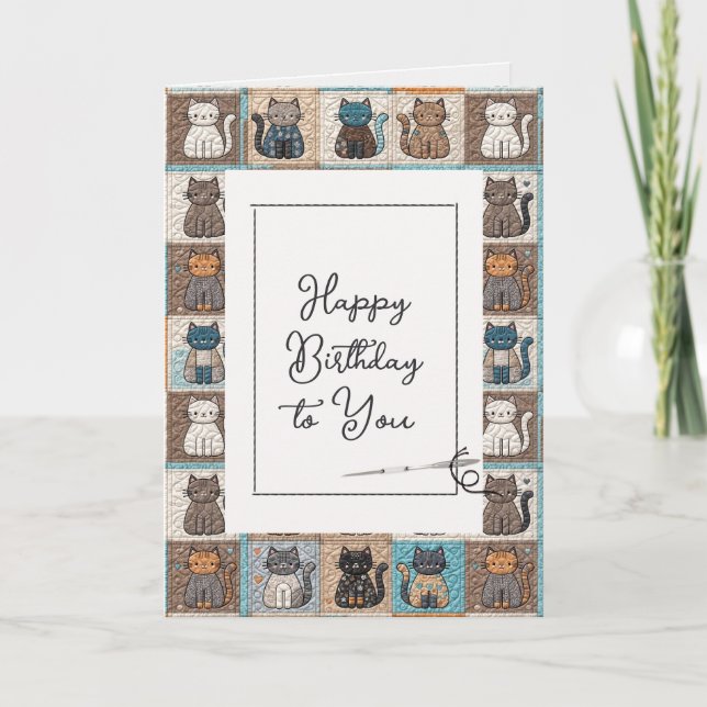 Happy Birthday Cat Quilt Pattern With Needle Card (Front)
