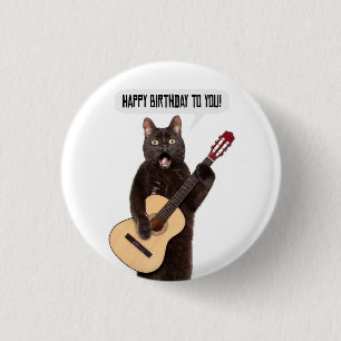 Happy Birthday Cat Singing and Playing Guitar 1 Inch Round Button