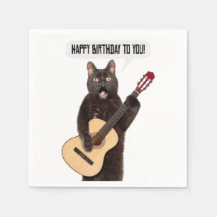 Happy Birthday Cat Singing and Playing Guitar  Napkin