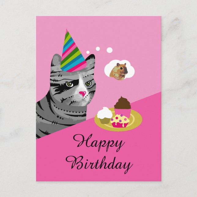 Happy Birthday Cat with Cupcakes Postcard (Front)