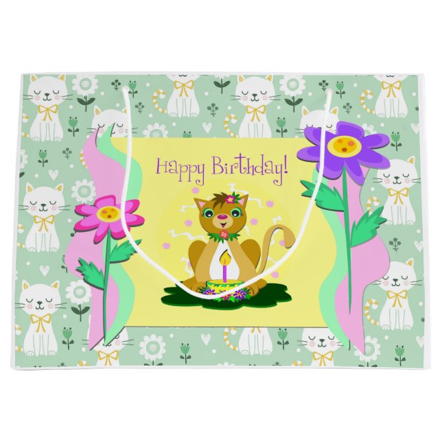 Happy Birthday Cats Large Gift Bag (Front)