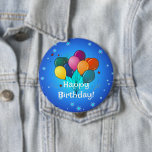 Happy Birthday celebration balloons, 4 Inch Round Button<br><div class="desc">Happy Birthday celebration balloons on a festive star-filled background.</div>