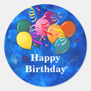 "Happy Birthday," Celebration Balloons Classic Rou Classic Round Sticker