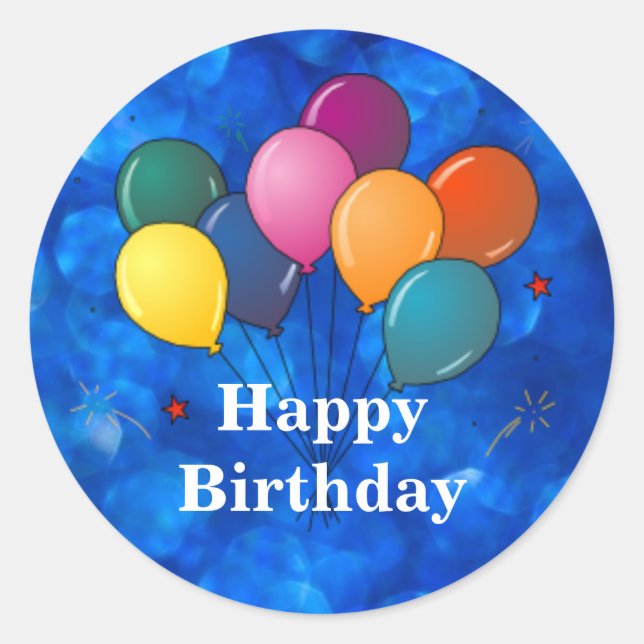 "Happy Birthday," Celebration Balloons Classic Round Sticker (Front)