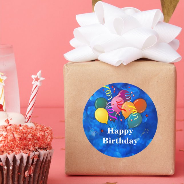 "Happy Birthday," Celebration Balloons Classic Round Sticker (Party)