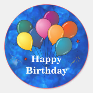 "Happy Birthday," Celebration Balloons Classic Round Sticker
