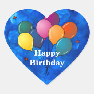 "Happy Birthday," Celebration Balloons Heart Stick Sticker