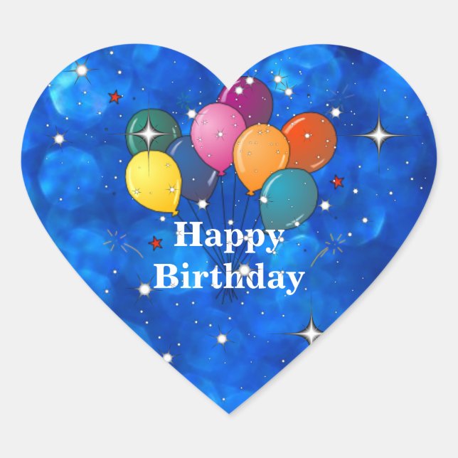 "Happy Birthday," Celebration Balloons Heart Sticker (Front)