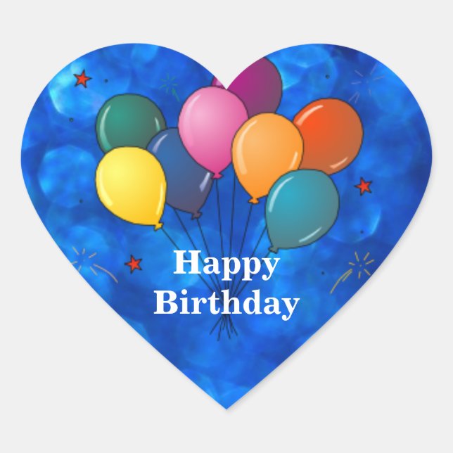 "Happy Birthday," Celebration Balloons Heart Sticker (Front)
