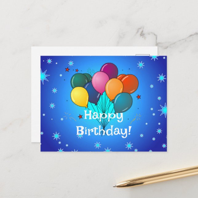 Happy Birthday Celebration Balloons Postcard (Front/Back In Situ)