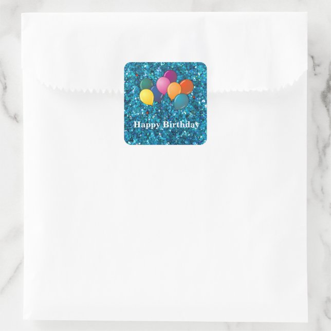 Happy Birthday Celebration Balloons, sparkling Square Sticker (Bag)