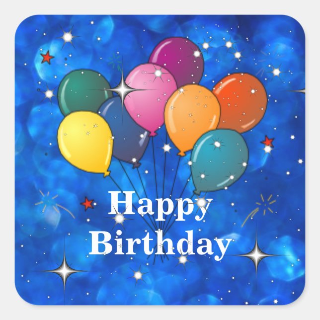 "Happy Birthday," Celebration Balloons Square Sticker (Front)