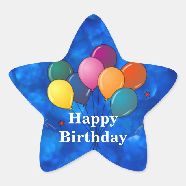 "Happy Birthday," Celebration Balloons Star Sticker (Front)