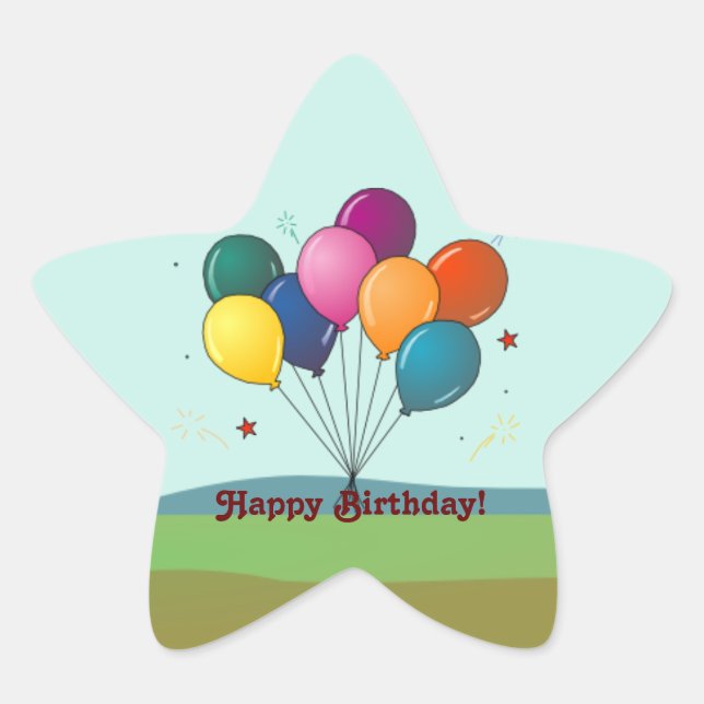 Happy Birthday! Celebration Balloons Star Sticker (Front)