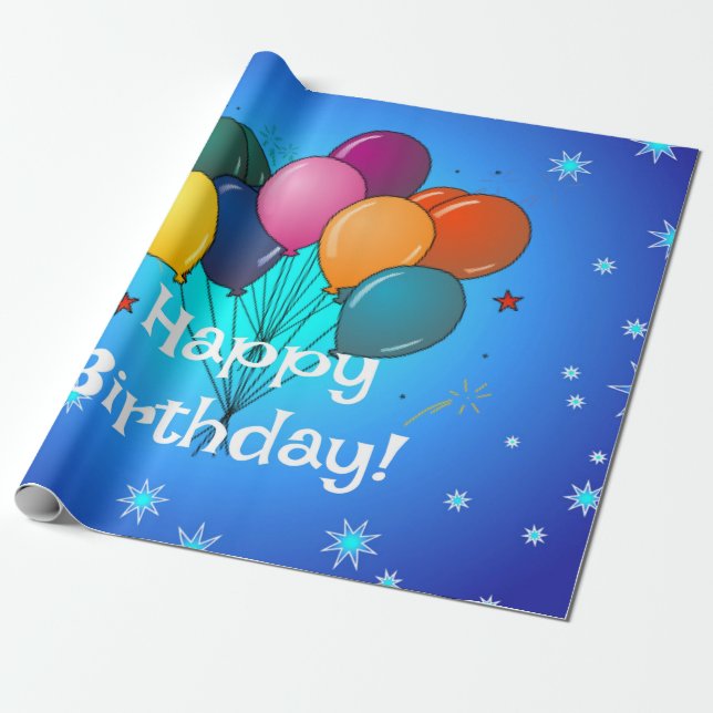 Happy Birthday Celebration Balloons Wrapping Paper (Unrolled)