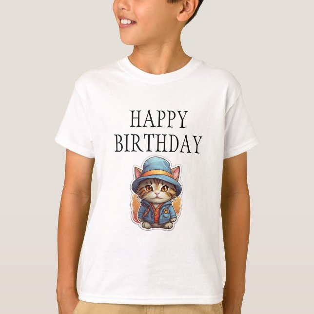 Happy Birthday Celebration CAT design T-Shirt (Front)