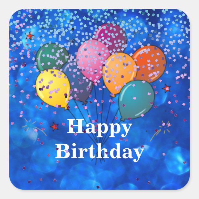 "Happy Birthday," Celebration Confetti Square Sticker (Front)