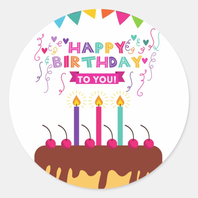Happy Birthday Celebration Customizable  Classic Round Sticker (Front)
