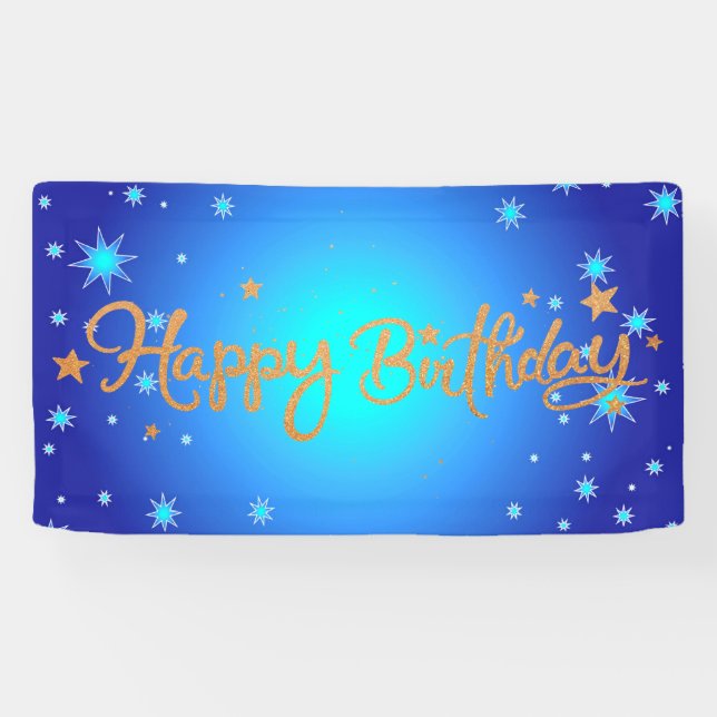 Happy Birthday, celebration gold and blue, Banner (Horizontal)