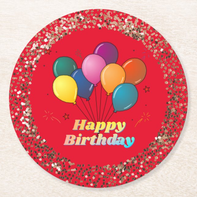 Happy Birthday Celebration Round Paper Coaster (Front)