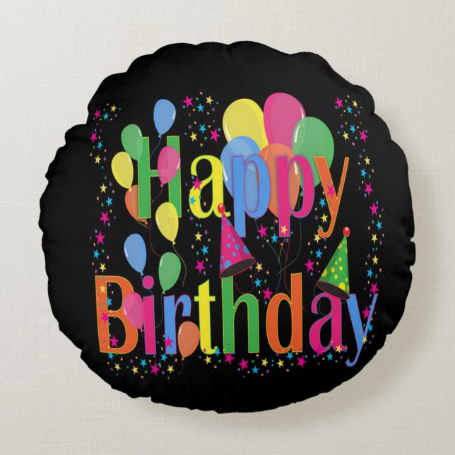 Happy Birthday Celebrations Round Pillow (Front)