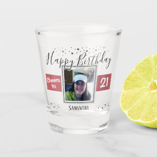 Happy Birthday Cheers to 21 Photo Shot Glass