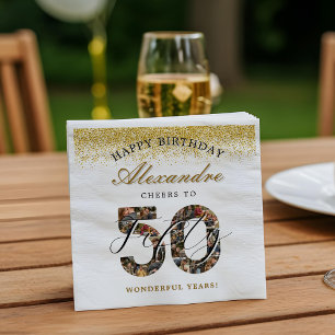 Happy Birthday Cheers To 50 Years Photo Collage Napkin
