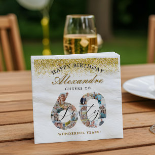 Happy Birthday Cheers To 60 Years Photo Collage Napkin