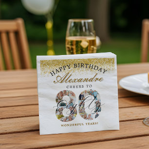 Happy Birthday Cheers To 80 Years Photo Collage Napkin