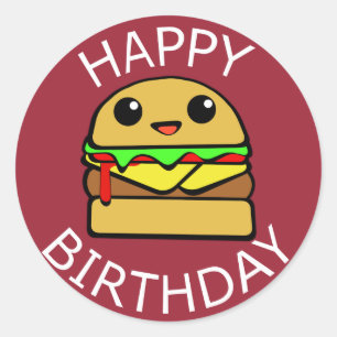 Happy Birthday Cheese Burger Classic Round Sticker