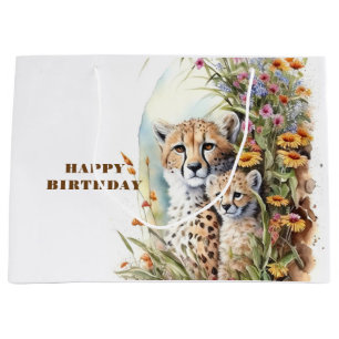 Happy Birthday Cheetah Baby and Mom  Large Gift Bag