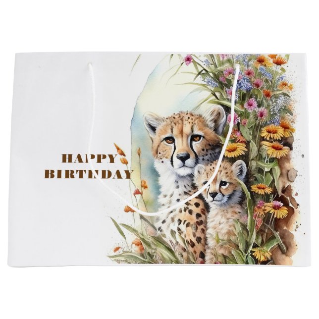 Happy Birthday Cheetah Baby and Mom  Large Gift Bag (Front)