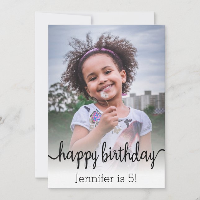 happy birthday chic calligraphy photo card (Front)
