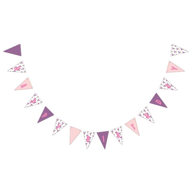 Happy Birthday Chic Purple Irises Polka Dots Bunting Flags (All)