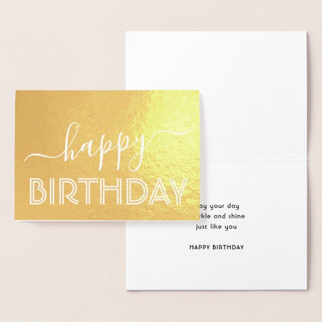 Happy Birthday Chic Script Minimal Glam Gold Real Foil Card (Display)