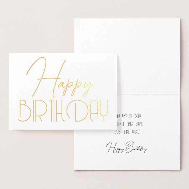 Happy Birthday Chic Script Minimal Glam Silver Foil Card (Display)