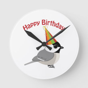Happy Birthday Chickadee Round Clock
