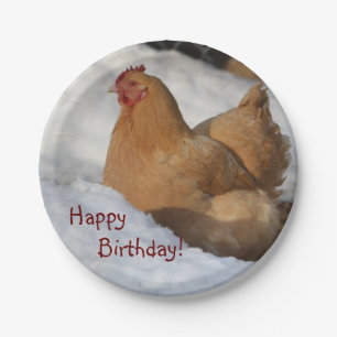 Happy Birthday Chicken In Snow Paper Plate