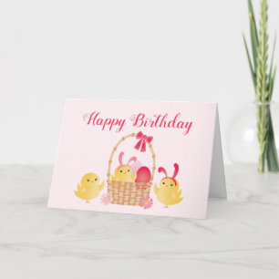 Happy Birthday Chicks Bunny Ears Pink Card