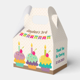 Happy Birthday Children Colorful Cupcakes Bunting Favor Box