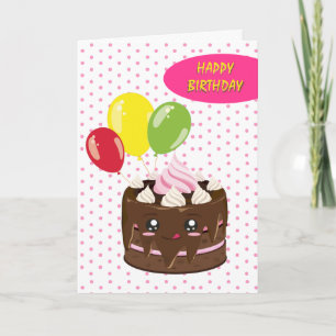 Happy birthday chocolate cake, kawaii card