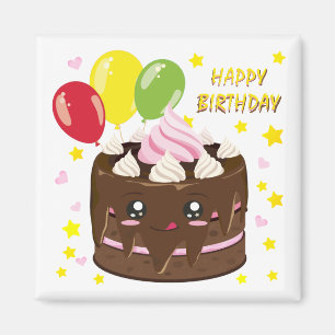 Happy birthday chocolate cake, kawaii magnet