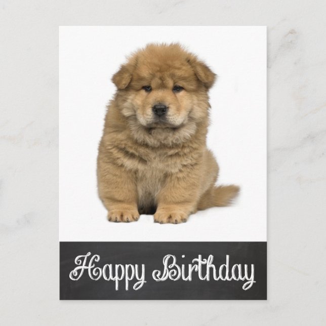 Happy Birthday Chow Chow Puppy Chalkboard Postcard (Front)