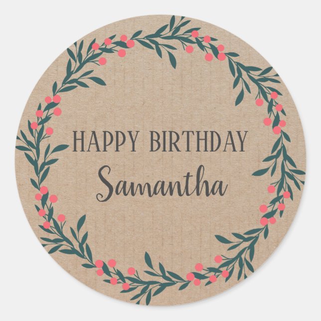 Happy Birthday Christmas Floral Wreath Craft  Clas Classic Round Sticker (Front)