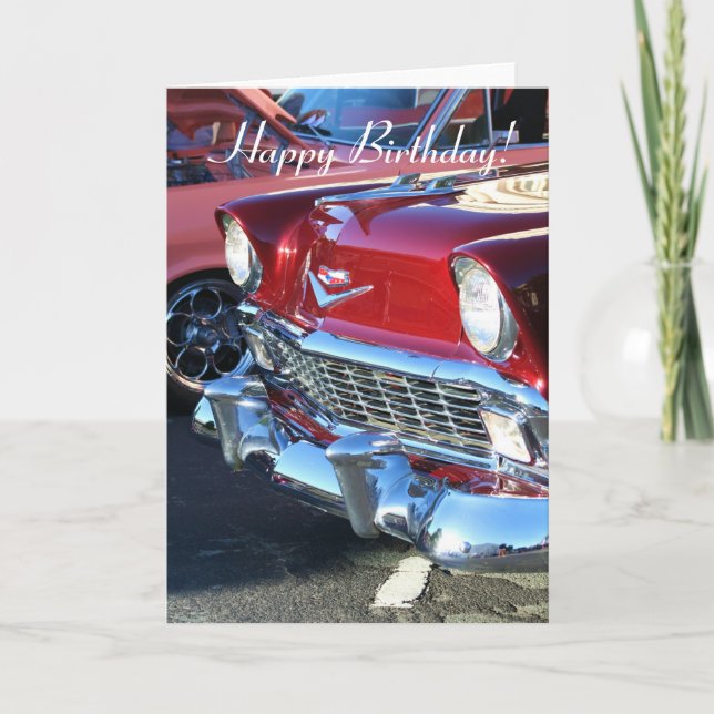 Happy Birthday Classic Red Car Greeting Card (Front)