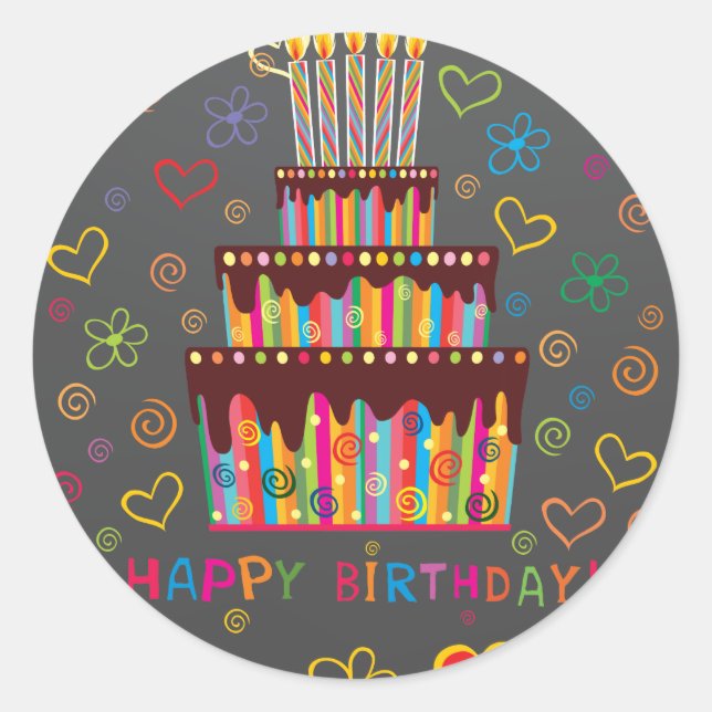 Happy Birthday Classic Round Sticker (Front)