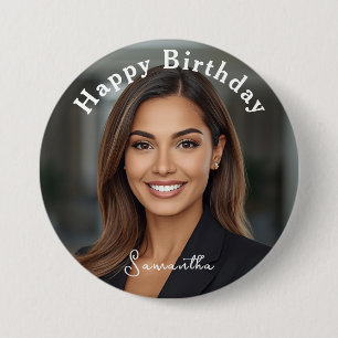 Happy Birthday Classic Simple Custom Cute Photo 3 Inch Round Button